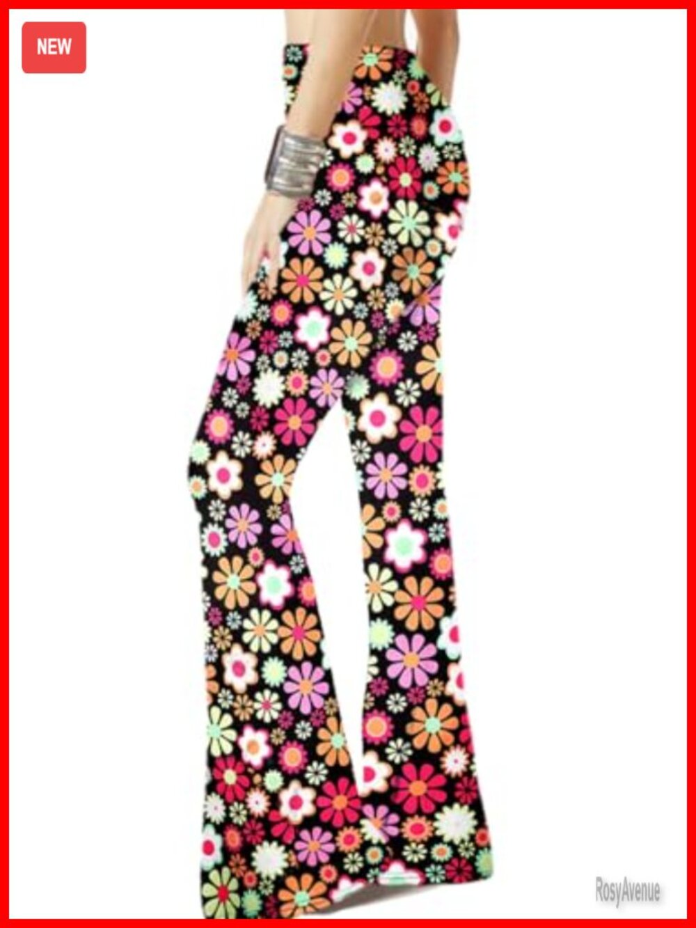 Women's Floral Print High Rise Bell Bottom Palazzo Pants Stretch